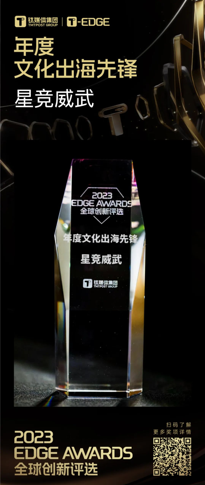 星竞威武集团获评2023钛媒体EDGE AWARDS“年度文化出海先锋”